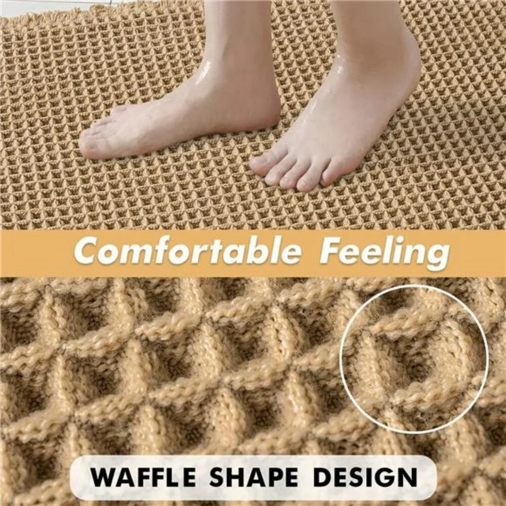 Set of 2 brown waffle bath mats non slip absorbent washable bathroom rugs 18x30